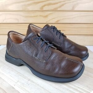 THINK! Oxford 81602 Leather Lace Up Shoes Square Toe Size 42 EUR Brown Black